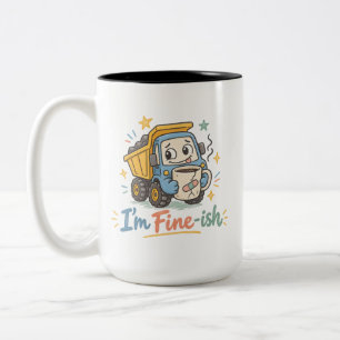„Ich bin so halbwegs okay“ Lustiger Müllwagen trin Zweifarbige Tasse