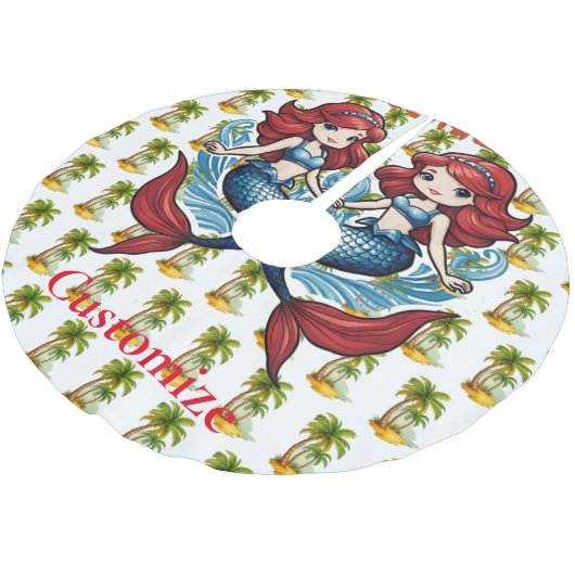 Ich bin so Niedlich Mermaid Thunder_Cove Polyester Weihnachtsbaumdecke (Schrägansicht)