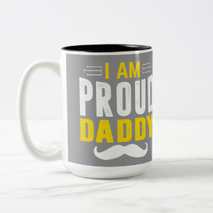Ich bin stolzer Papa Grauer Schnurrbart Typografis Zweifarbige Tasse