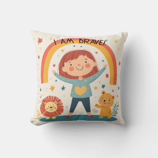 Ich bin tapfer - Kids Affirmation Throw Kissen (Vorderseite)
