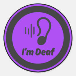Ich bin taub - schwarz und lila runder aufkleber