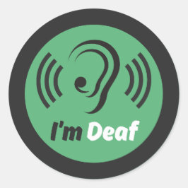 Ich bin taub Symbol - einfaches Ohr mit grün & sch Runder Aufkleber