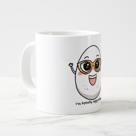 Ich bin total eig zitiert fröhliches Ei mit Brille Jumbo-Tasse (Vorderseite Links)