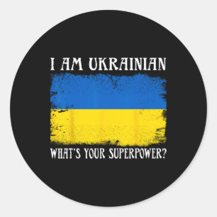 Ich bin Ukrainer Was ist dein Superheld Ukrainisch Runder Aufkleber