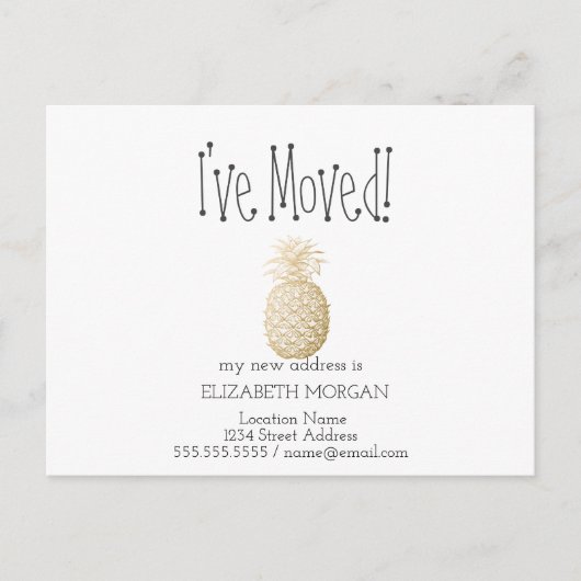 Ich bin umgezogen. Gold Ananas neue Adresse Ankündigungspostkarte (Vorderseite)