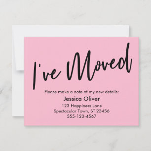 "Ich bin umgezogen" Moderne Handschrift Helle rosa Einladung