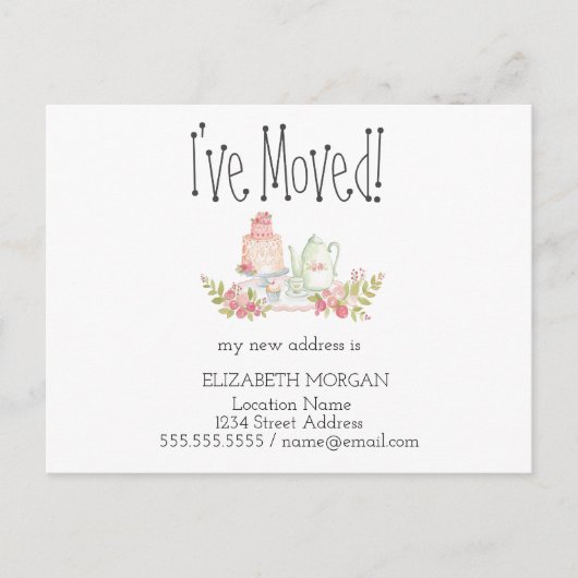 Ich bin umgezogen, Teekanne Blume neue Adresse Ankündigungspostkarte (Vorderseite)