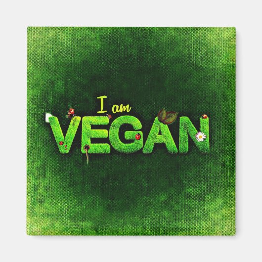 Ich bin Vegan mit einer grasbewachsenen Naturstruk Magnet (Vorne)