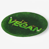 Ich bin Vegan mit einer grasbewachsenen Naturstruk Pappteller (Schrägansicht)