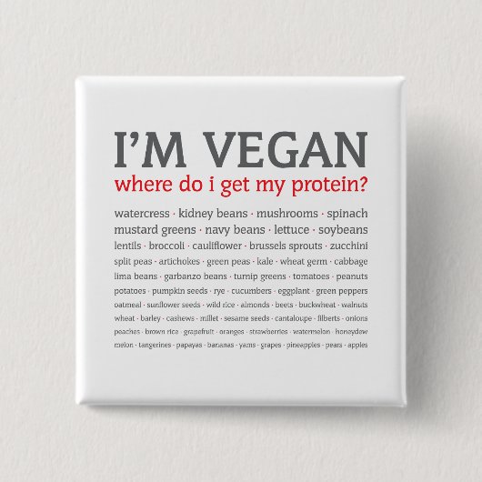 Ich bin vegan: Woher erhalte ich mein Protein? Button (Vorderseite)