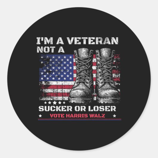 Ich bin Veteran und kein Sucker oder Loser Harris Runder Aufkleber (Vorderseite)