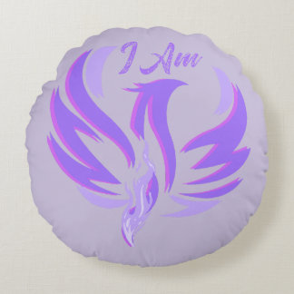 Ich bin violette Flammenfeuervogel-Aufstieg Rundes Kissen