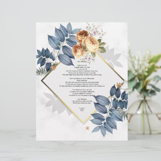 Ich bin Weisheit Gedicht Linen Papier Blumendesign (Stehend Vorderseite)