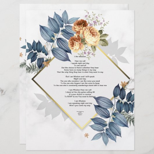 Ich bin Weisheit Gedicht Linen Papier Blumendesign (Vorne/Hinten)