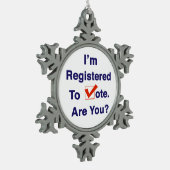 Ich bin zur Abstimmung 2026 registriert Schneeflocken Zinn-Ornament (Links)