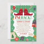 Ich bin zurück Weihnachts-Elf Anreisekarte Einladung (Vorderseite)