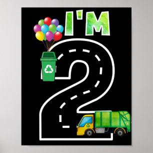 Ich bin zwei 2 Jahre alt Geburtstag Junge Müllwage Poster