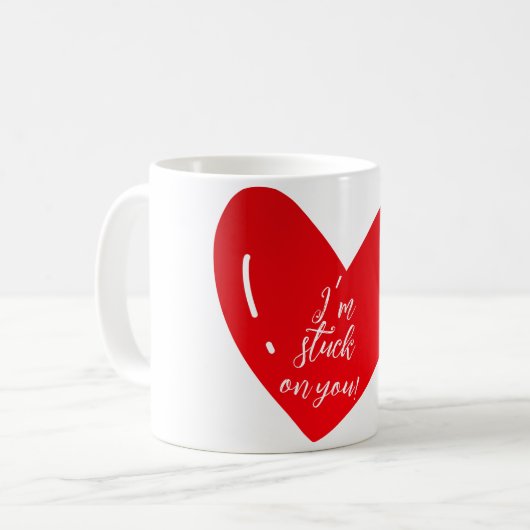 Ich bleibe an deiner Botschaft fest auf einer Herz Kaffeetasse (Vorderseite Links)