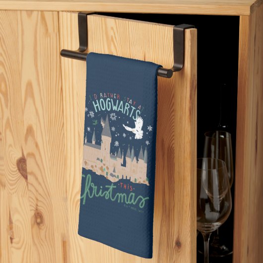 Ich Bleibe lieber zu Weihnachten auf Hogwarts Geschirrtuch (Drittel gefaltet)