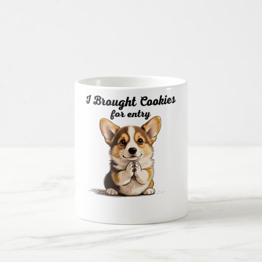 "Ich brachte Kekse mit" bettelnder Corgi Pen & Ink Kaffeetasse (Mittel)