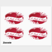 Ich brauche eine Umarmung! Rote Herzen Ovaler Aufkleber (Blatt)