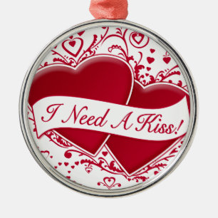 Ich brauche einen Kuss! Rote Herzen Silbernes Ornament