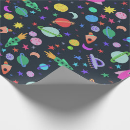 Ich brauche etwas Raum-UFO-Planeten-Raketenmuster- Geschenkpapier