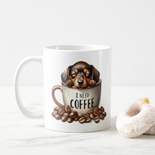 Ich brauche Kaffee - Welpe in einer Tasse