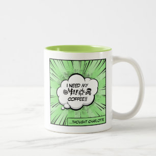 Ich brauche meinen Kaffee: Lustige Koffein-Comic-P Zweifarbige Tasse