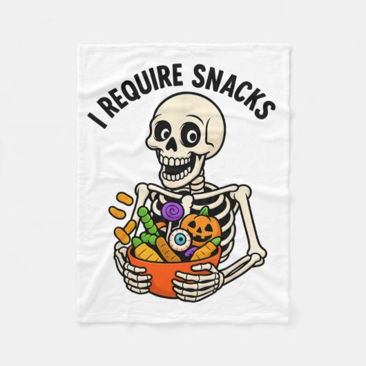 Ich brauche Snacks Funny Skeleton Halloween Meme Fleecedecke (Vorderseite)