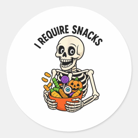 Ich brauche Snacks Funny Skeleton Halloween Meme Runder Aufkleber (Vorderseite)