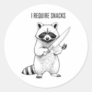 Ich brauche Snacks Raccoon Funny Halloween Retro A Runder Aufkleber