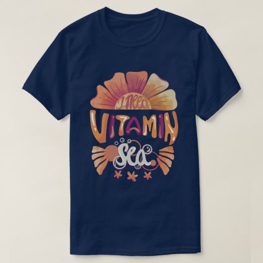 Ich brauche Vitamin-Meer: Handgezeichnete Sonnenun T-Shirt (Design vorne)