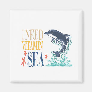 Ich brauche Vitamin Meer Lustiger Orca Delfin Somm Magnet