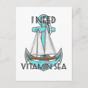 Ich brauche Vitamin Sea Nautical Sailboat Postkarte