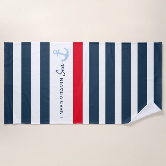 Ich brauche Vitamin Sea Nautical Stripe Anker Strandtuch (Vorderseite)