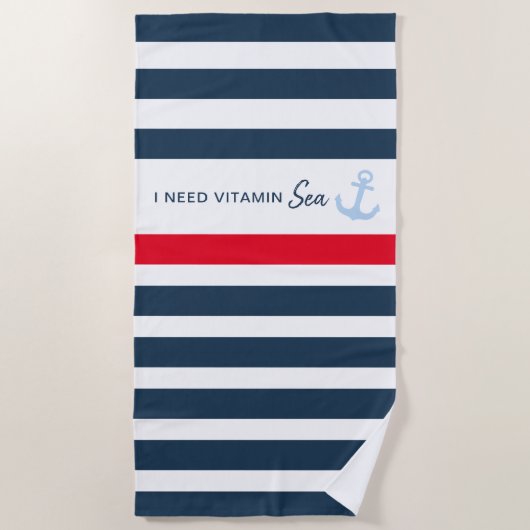 Ich brauche Vitamin Sea Nautical Stripe Anker Strandtuch (Vorderseite)