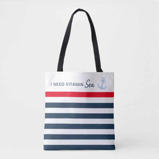 Ich brauche Vitamin Sea Nautical Stripe Anker Tasche (Vorderseite)