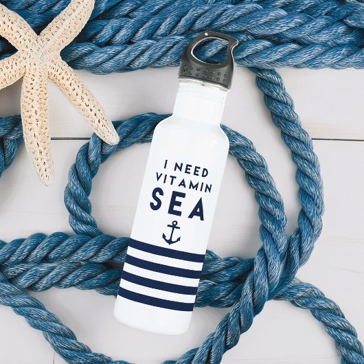 Ich brauche Vitamin Sea Navy und White Edelstahlflasche