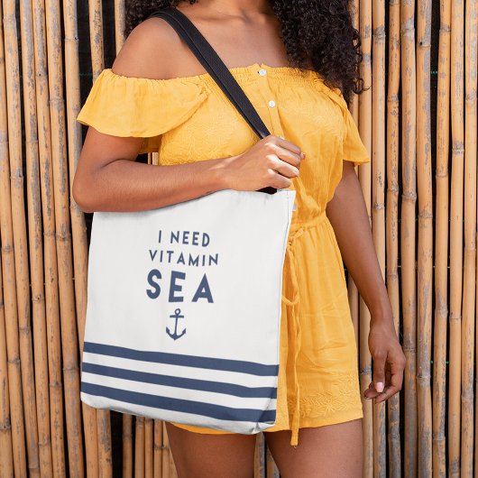 Ich brauche Vitamin Sea Navy und White Nautical St Tasche