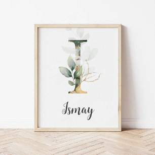 Ich Buchstabe Monogramm Grünpflanzen-Kinderzimmer  Poster