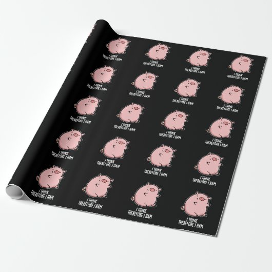 Ich denke daher ham Funny Pig Pun Dark BG Geschenkpapier (Ungerollt)