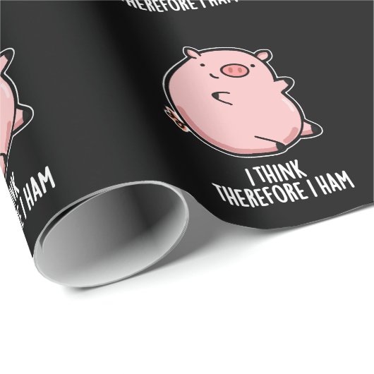 Ich denke daher ham Funny Pig Pun Dark BG Geschenkpapier (Rolleneckpunkt)