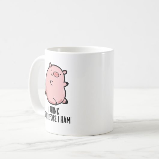 Ich denke daher, ich ham Funny Pig Puff Kaffeetasse (Vorderseite Links)