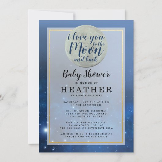 Ich dich zur Mond-und Back-Baby-Dusche Einladung (Vorderseite)