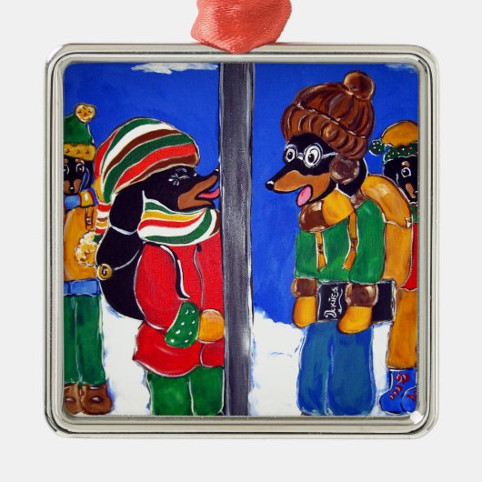 "ICH DREILE DIE DACKEL, DASS SIE SICH DAGEGEN" SILBERNES ORNAMENT (Vorne)