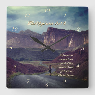 Ich drücke auf das Ziel der Philippinen 3:14 Bibel Quadratische Wanduhr