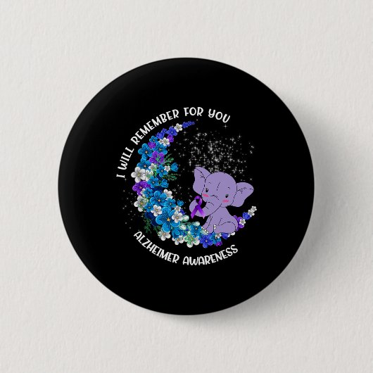 Ich erinnere mich an Alzheimer Awareness Elephant Button (Vorderseite)