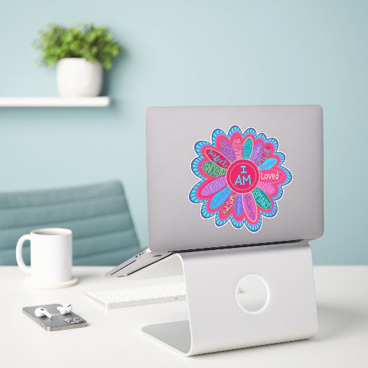 Ich ermutige rosa Blume, Inspiritivität Aufkleber (Laptop auf Schreibtisch)