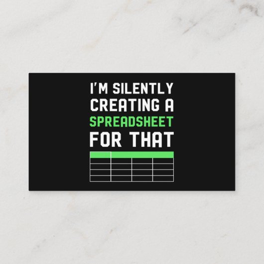 Ich erschaffe dafür leise eine Tabellenkalkulation Visitenkarte (Rückseite)